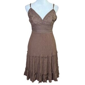 Love Tree Brown Cocoa Crochet Lace Tiered Boho Cocktail Dress Sz M Western Indie